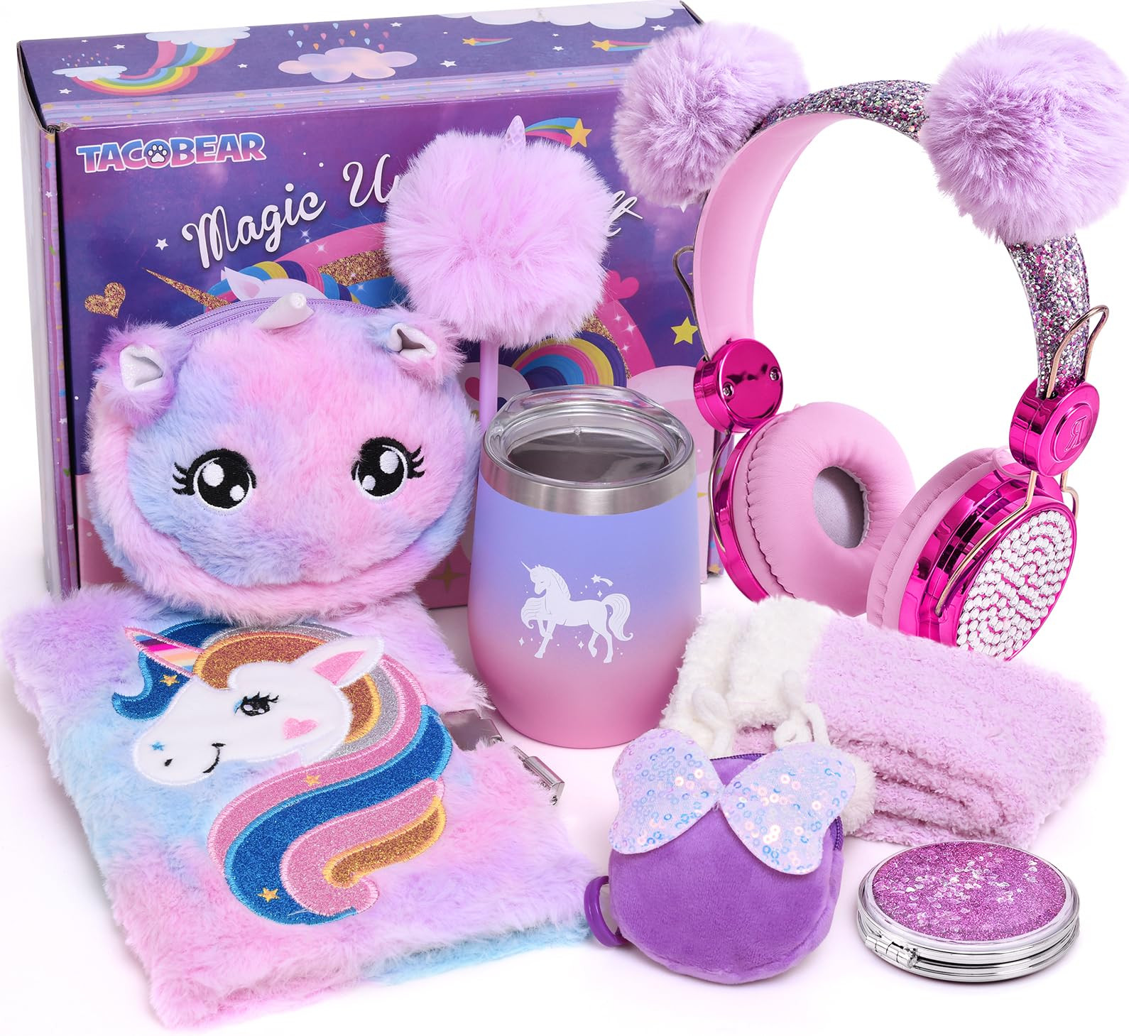 Tacobear Unicorn Gifts Girls Toy Age 5 6 7 8-12 with 3.5mm Wired Headphones Locked Diary Water Bo... | Amazon (US)