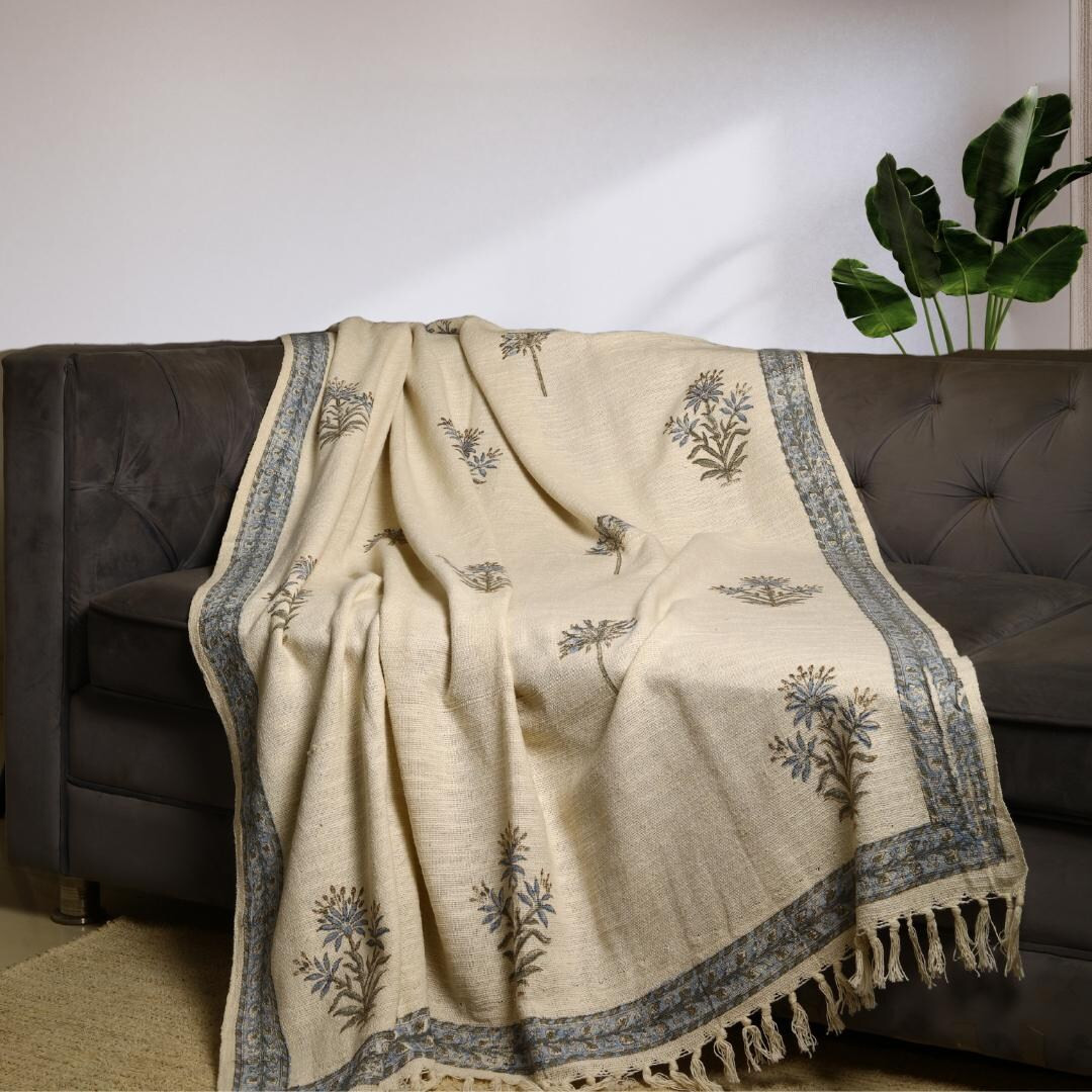 Hand-loomed Cotton Throw Blanket: Sanganeri Block Print Boho Fringed Decor - Etsy | Etsy (US)