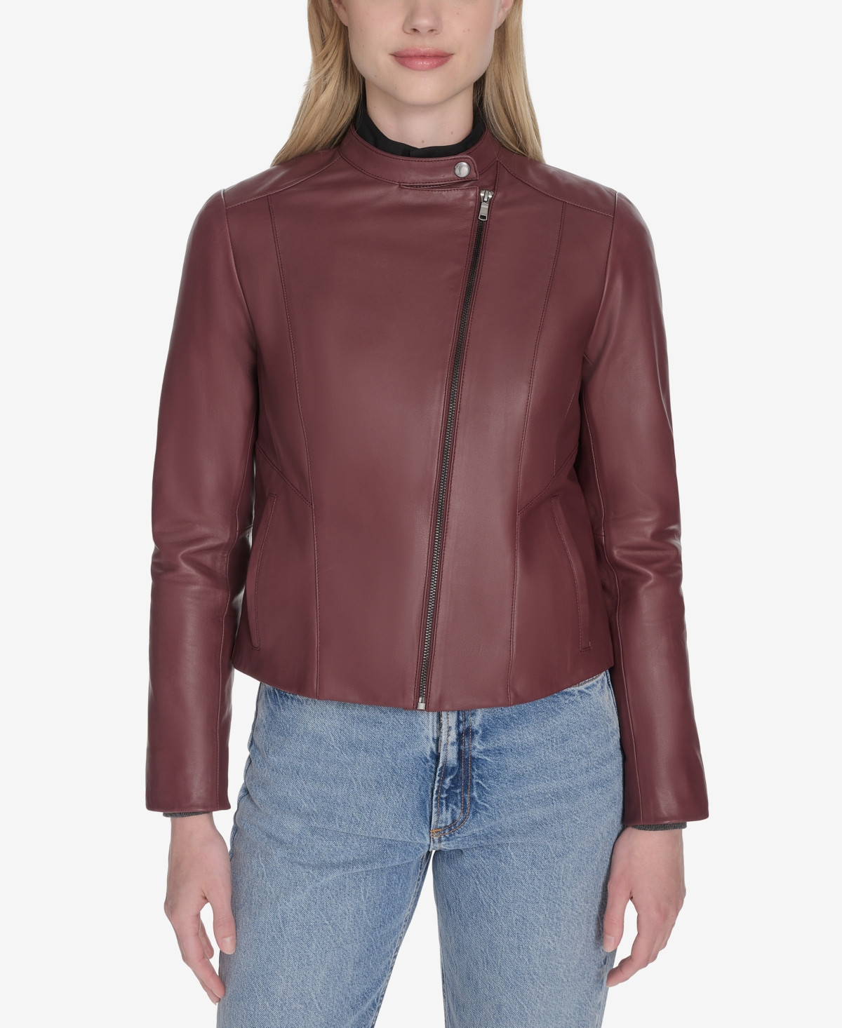 Cole Haan Women's Stand Collar Zip-Front Racer Jacket - Burgundy | Macy's