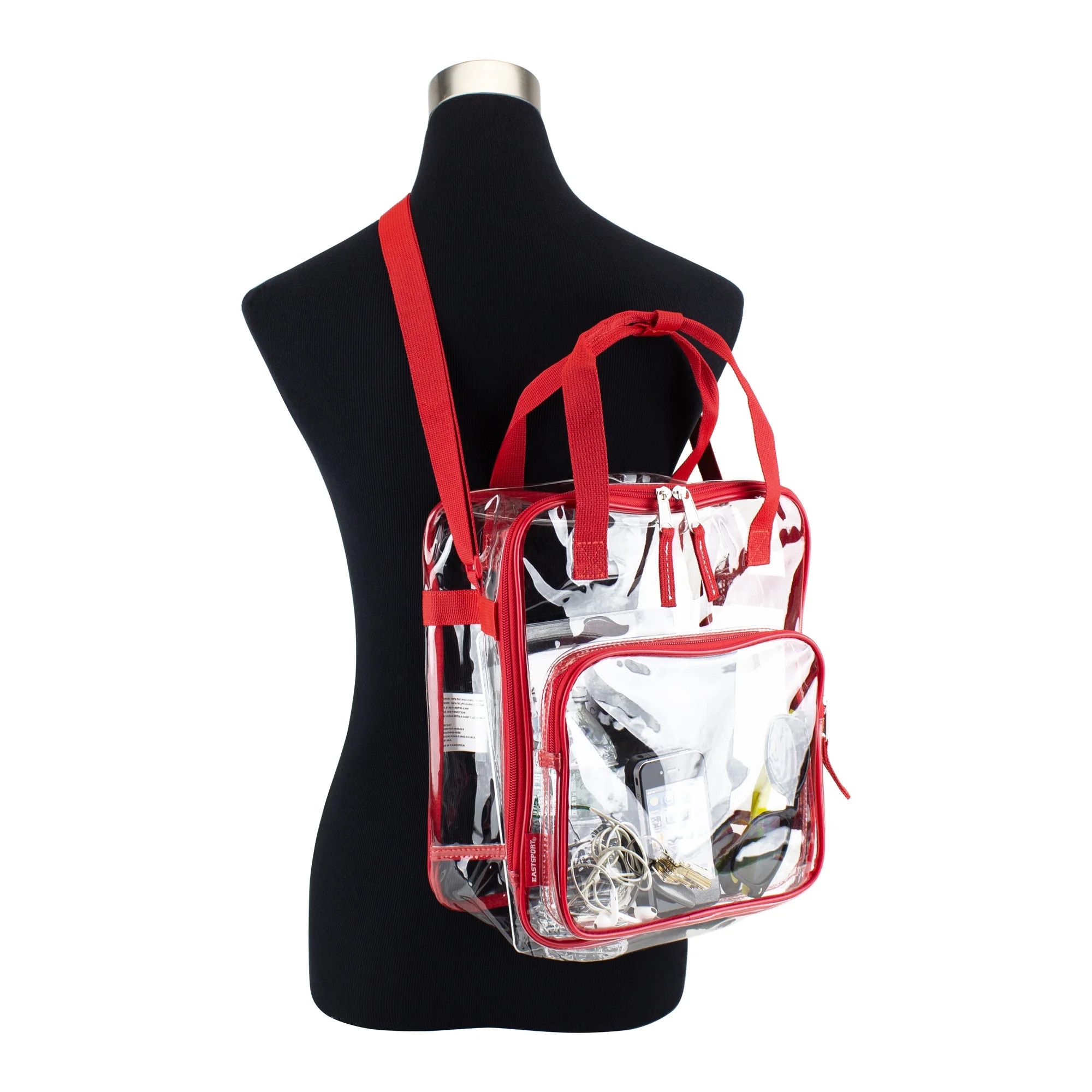 Eastsport Unisex Clear Double Handle Stadium Approved Tote, Red Trim | Walmart (US)