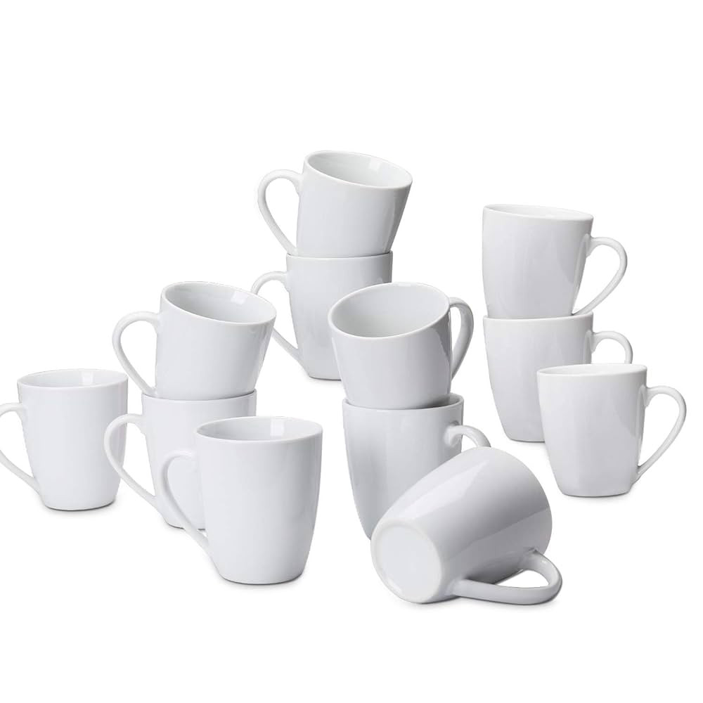 Amazon Basics Porcelain, 12 oz Coffee Mug Set, 12 Count, White (Previously AmazonCommercial brand... | Amazon (US)