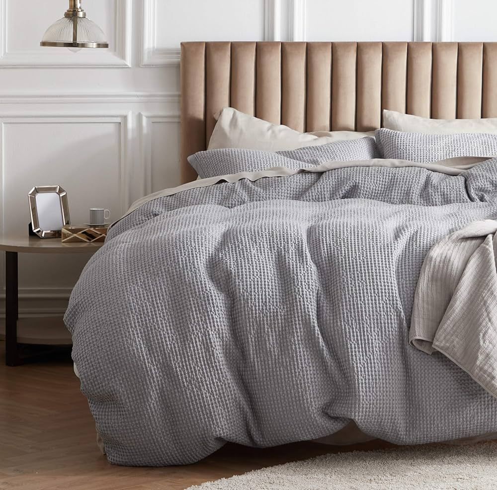 BEDSURE Cotton Duvet Cover Set - 100% Cotton Waffle Weave Grey Duvet Cover King Size, Soft and Br... | Amazon (US)