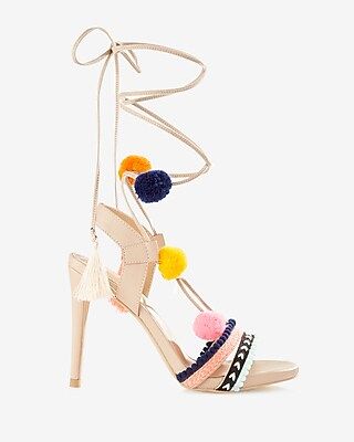 Pom And Tassel Lace-up Heeled Sandal | Express
