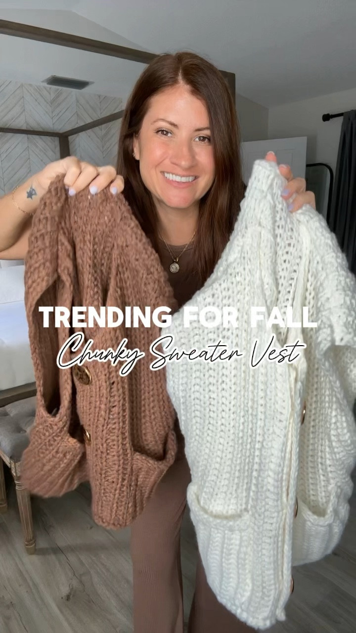 Trending for Fall: Chunky Sweater Vests 🍂🍁✨ loving these designer inspired chunky knit sweater vest for early fall! Love the gold button detail, and the oversized boxy fit! Pairs well with anything in your closet!

Follow me for more affordable fashion, and Amazon finds! 

Wearing 
Grabbed a size medium, but think my true size small would also fit just as well! 

#LTKOver40 #LTKFindsUnder50