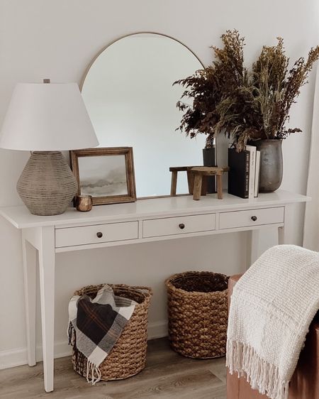 Fall decor, living room decor, neutral living room decor, affordable fall finds, fall florals, fall stems, white console table, Target decor, Target furniture, Target finds, Amazon home decor, Amazon finds, wicker baskets, gold arched mirror, table lamp, throw blanket, table decor 

#LTKunder50 #LTKSeasonal #LTKhome