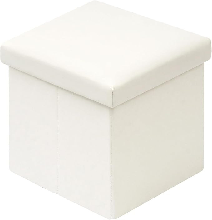 Bonlife Beige Faux Leather Small Ottoman Storage Boxes,Folding Toy Chest Foot Rest with Storage,T... | Amazon (UK)
