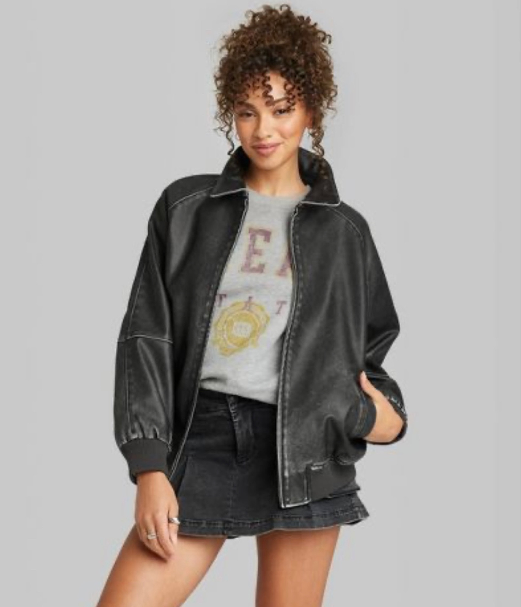 Wise Words Faux Leather Jacket - Black