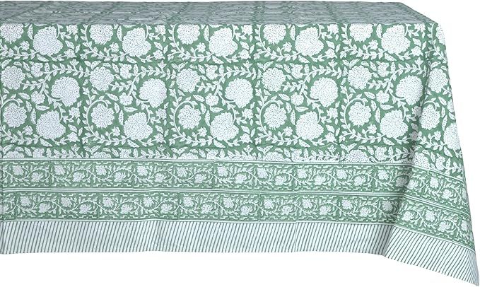 ATOSII Shalimar Green 100% Cotton Square Fall Tablecloth, Handblock Floral Table Cloth Linen for ... | Amazon (US)