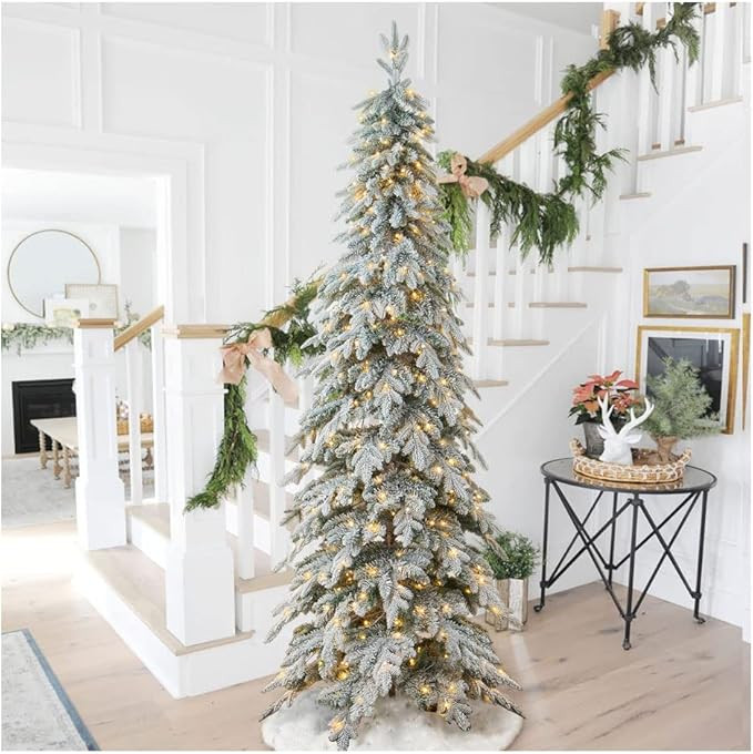 Glitzhome 9ft Pre-Lit Flocked Layered Spruce Artificial Christmas Tree, Large Xmas Tree with 470 ... | Amazon (US)