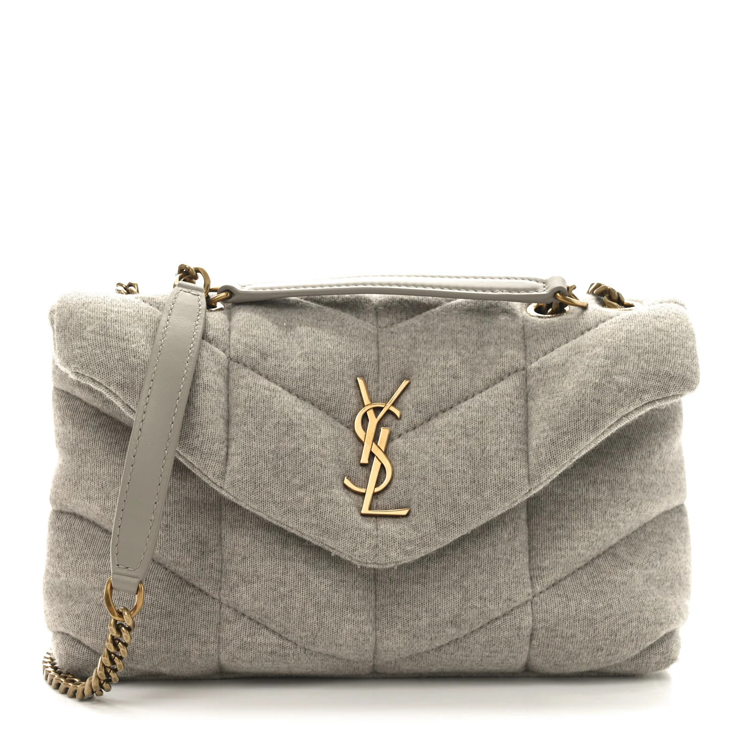 SAINT LAURENT Jersey Quilted Toy Loulou Puffer Monogram Chain Satchel Chalk Beige | FASHIONPHILE | FASHIONPHILE (US)