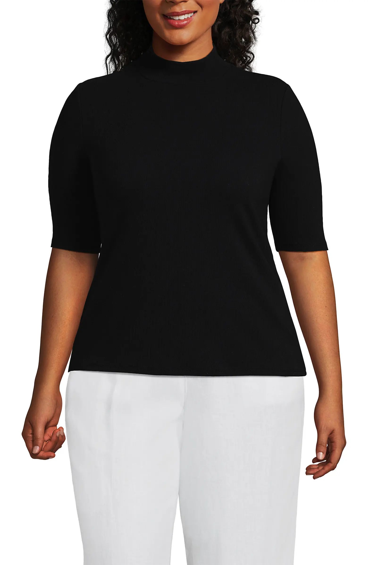 Lands' End Plus Size Elbow Sleeve Wide Rib Mock | Nordstrom | Nordstrom