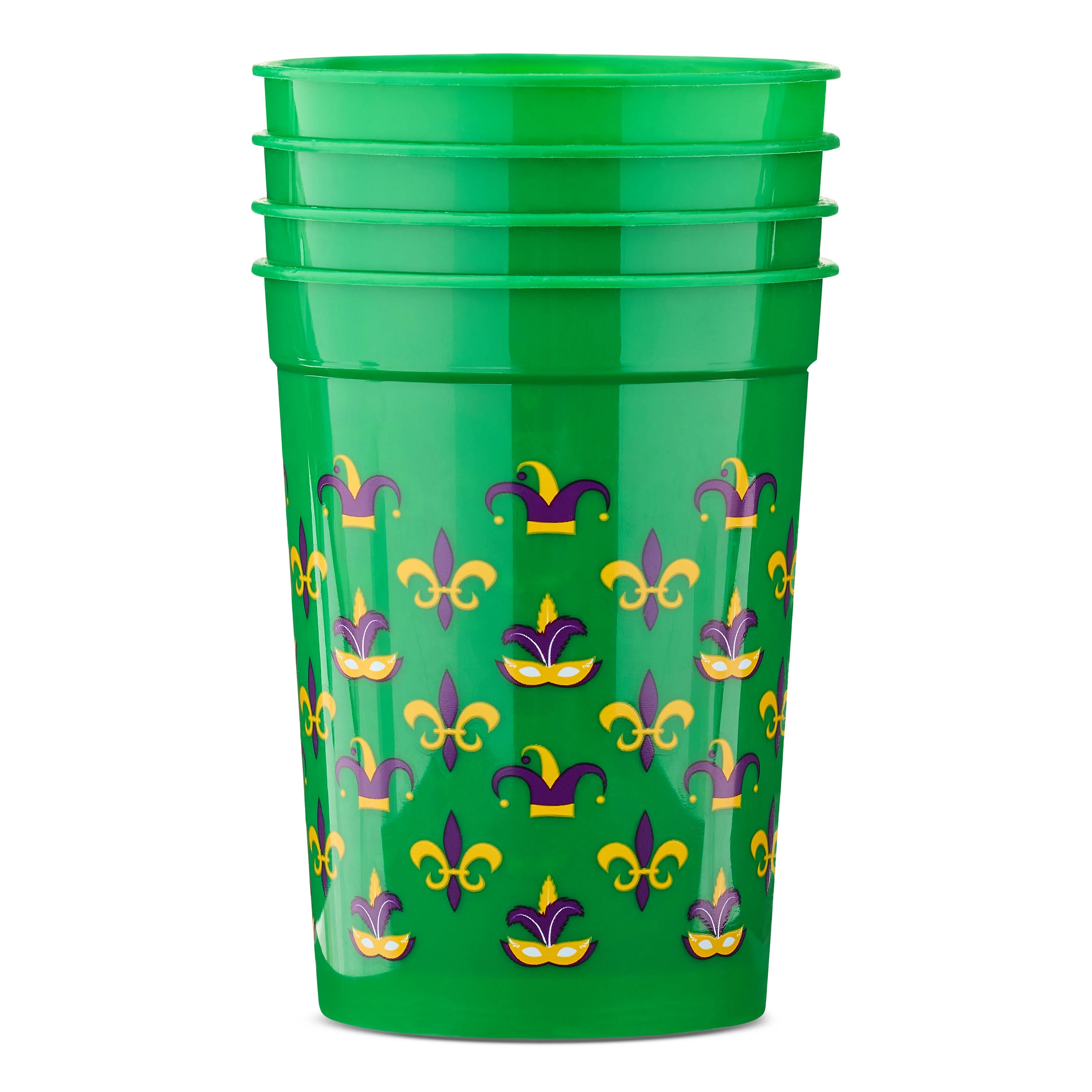 Plastic Fleur-de-lis and Costume Mask Cups, Green, 4 Count, Mardi Gras by Way To Celebrate | Walmart (US)