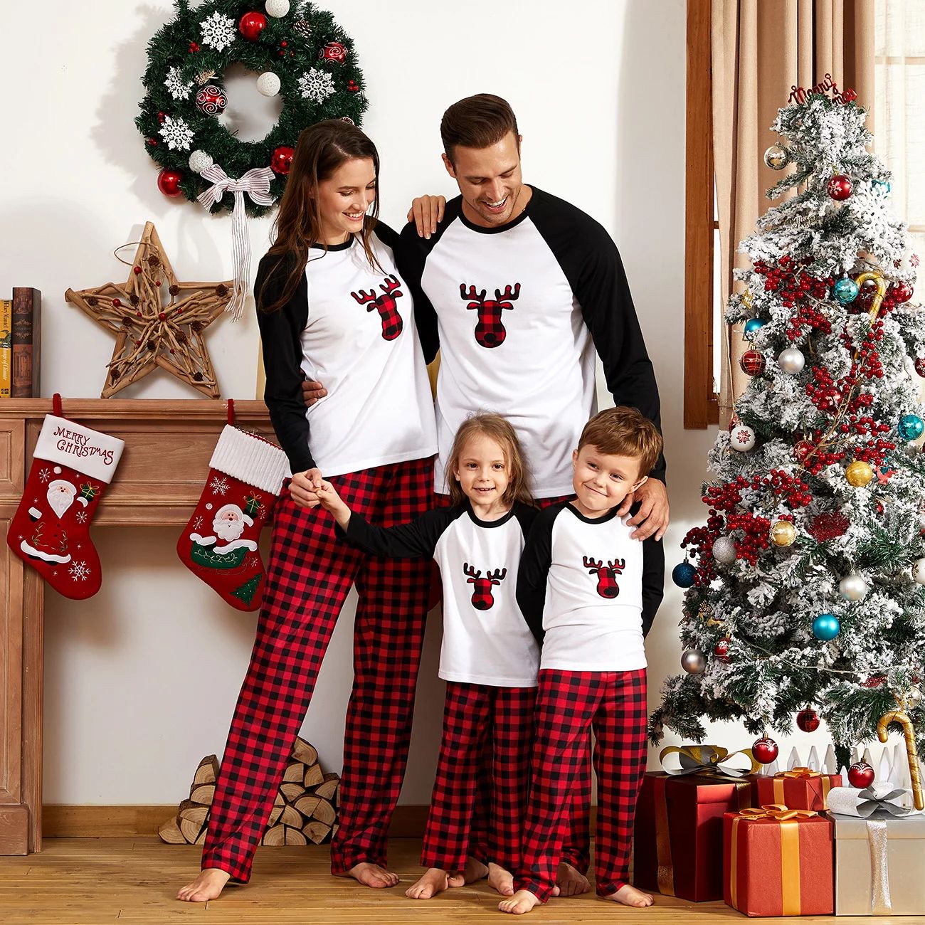 PatPat Christmas Plaid Deer Print Family Matching Pajamas Sets,Flame Resistant,2-piece,Sizes Baby... | Walmart (US)