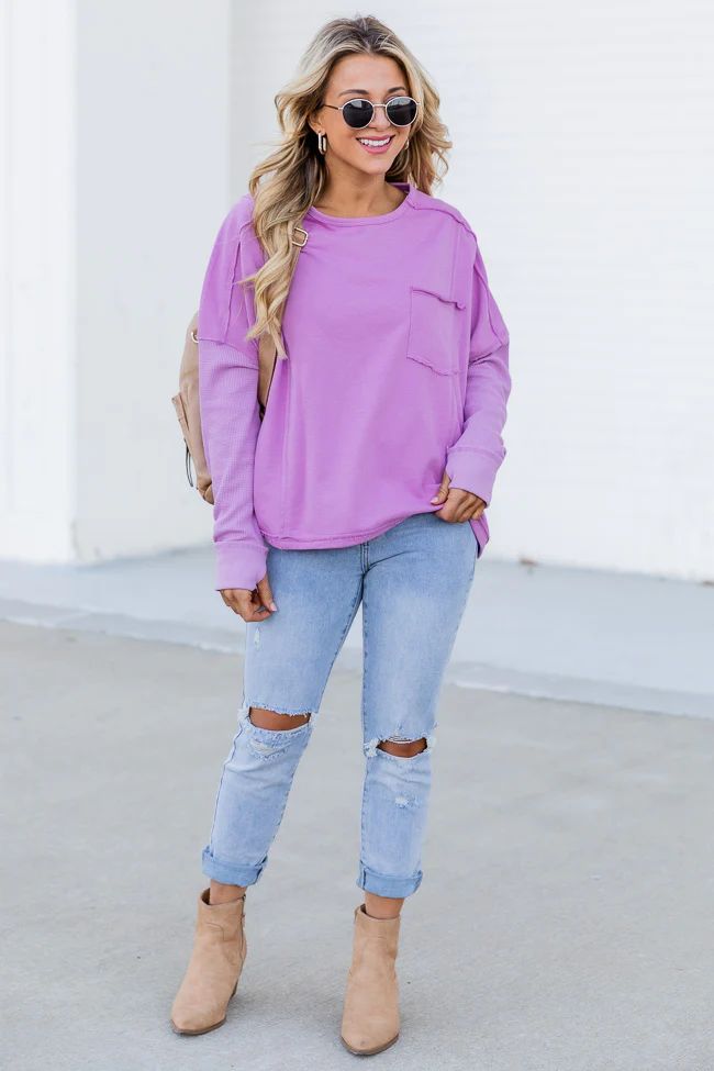 One More Look Purple Waffle Sleeve Pullover | Pink Lily