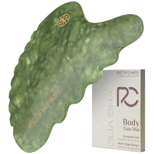 Rena Chris Body Gua Sha Tools, Natural Xiuyan Jade GuaSha Tool, Manual Massage Sticks for Jawline Sculpting and Puffiness Reducing, Whole Body Skin Care Massager (Green) | Amazon (US)