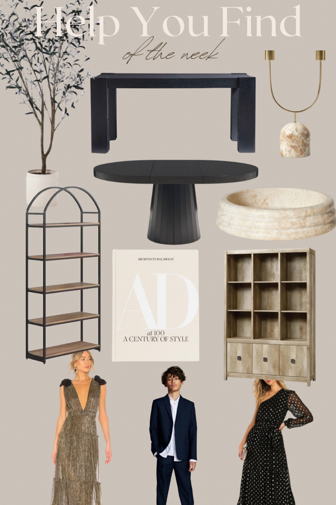 Help U Find of the week
Bookshelf’s 
Black dining table 
Home decor
Console table decor 
Faux trees
Holiday outfits 

#LTKstyletip #LTKhome #LTKHoliday