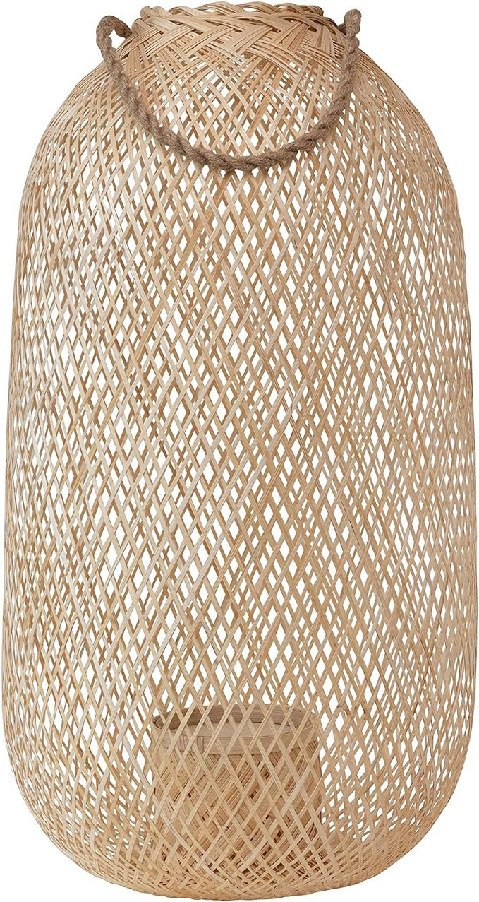 Bloomingville Hand-Woven Bamboo Lantern with Jute Handle & Glass Insert, Natural Candle Holder | Amazon (US)