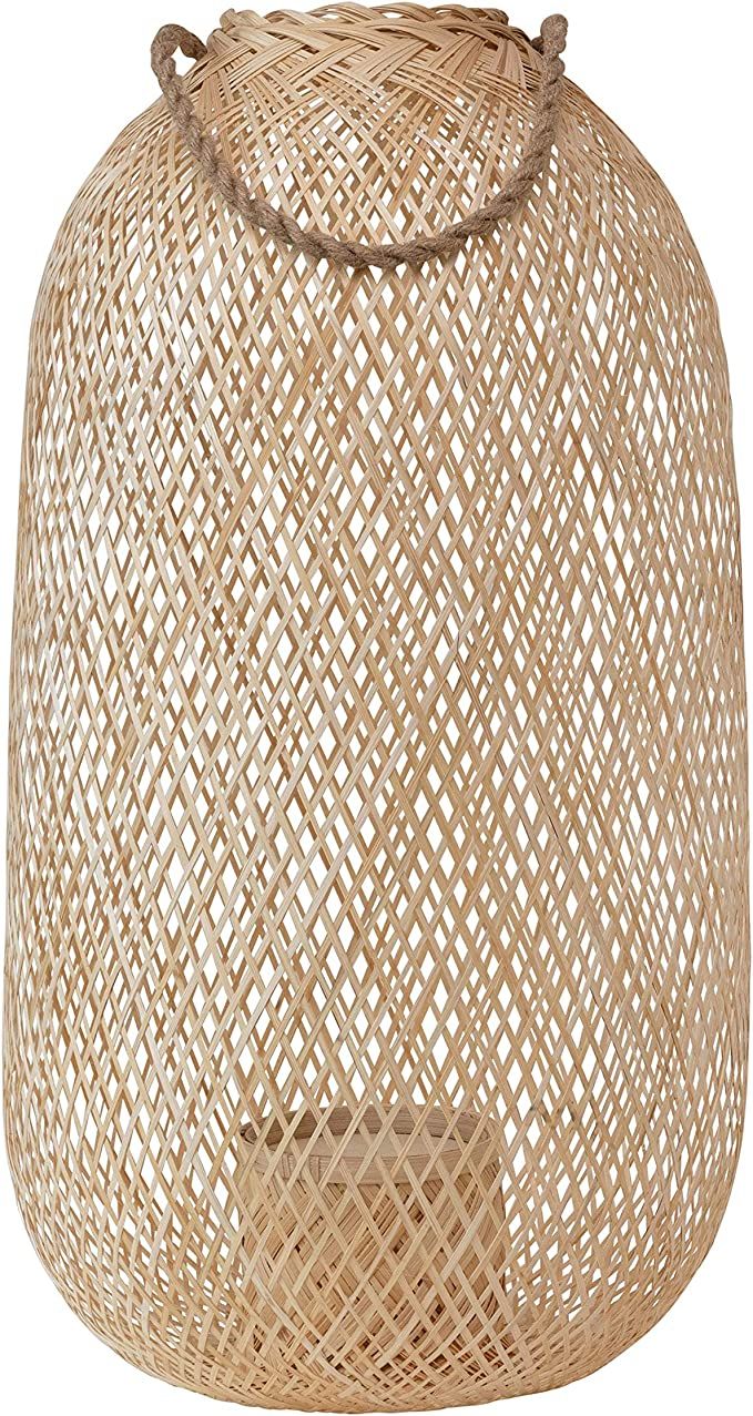 Bloomingville Hand-Woven Bamboo Lantern with Jute Handle & Glass Insert, Natural Candle Holder | Amazon (US)