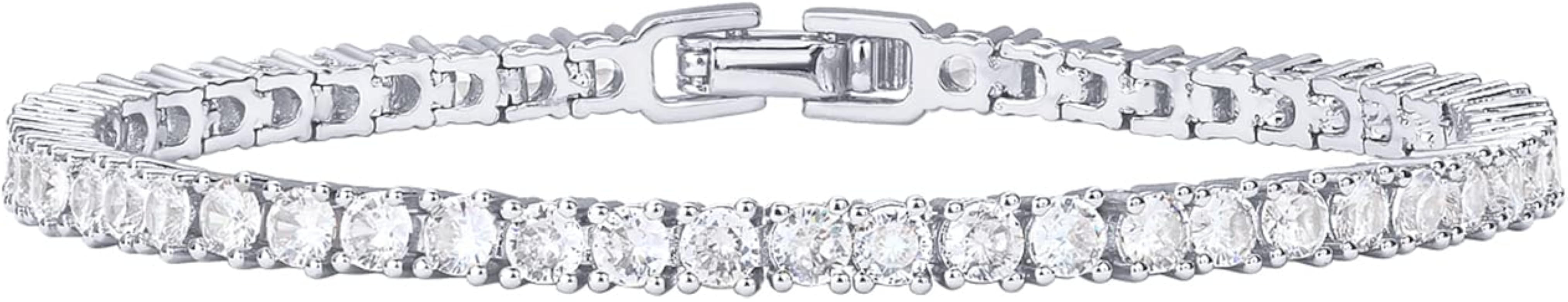 PAVOI - Clásica pulsera de tenis chapada en oro de 14 quilates con circonia cúbica de 1/8 de pu... | Amazon (US)