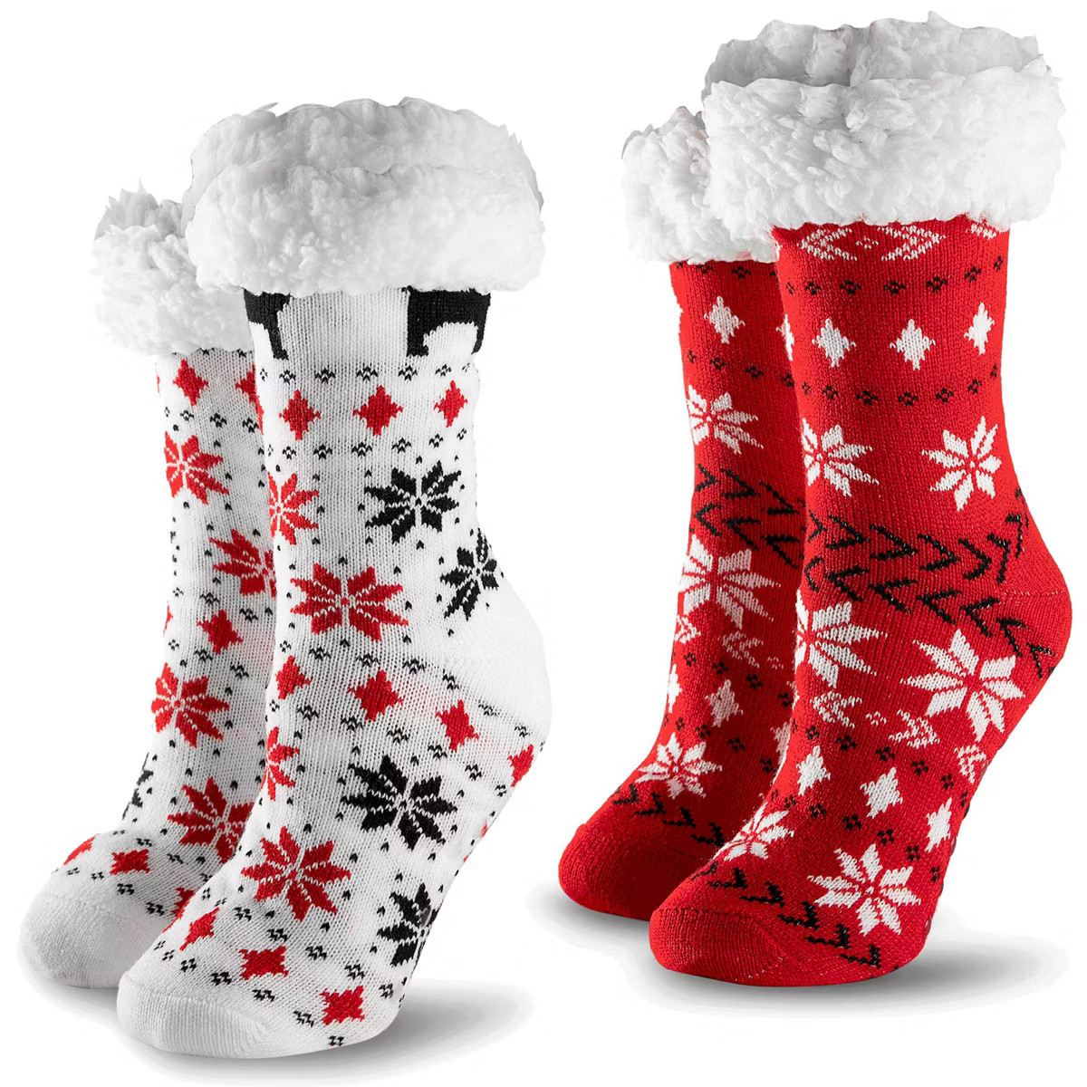 JOYFY 2pcs Women's Red Soft Fuzzy Slipper Socks Christmas Socks | Target