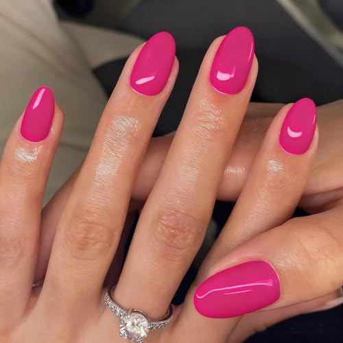 KQueenest Upgrade Hot Pink Press on Nails Short Oval, Thick Fake Nails Press on Short Round, Fushia Acrylic Nails for Women Mani, Natural Fit Glue on Nails with UV Cover in 24 Pcs | Amazon (US)