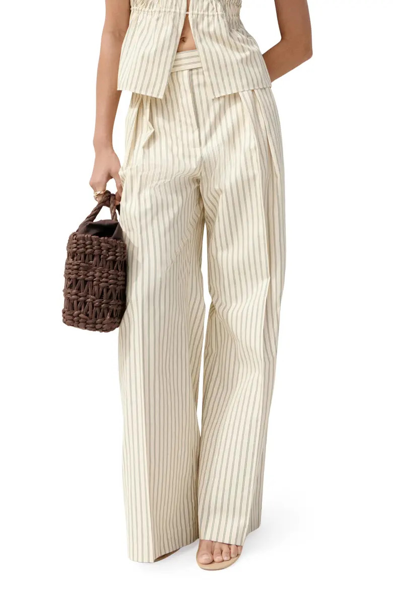 Stripe Pleate Straight Leg Pants (Women) | Nordstrom | Nordstrom