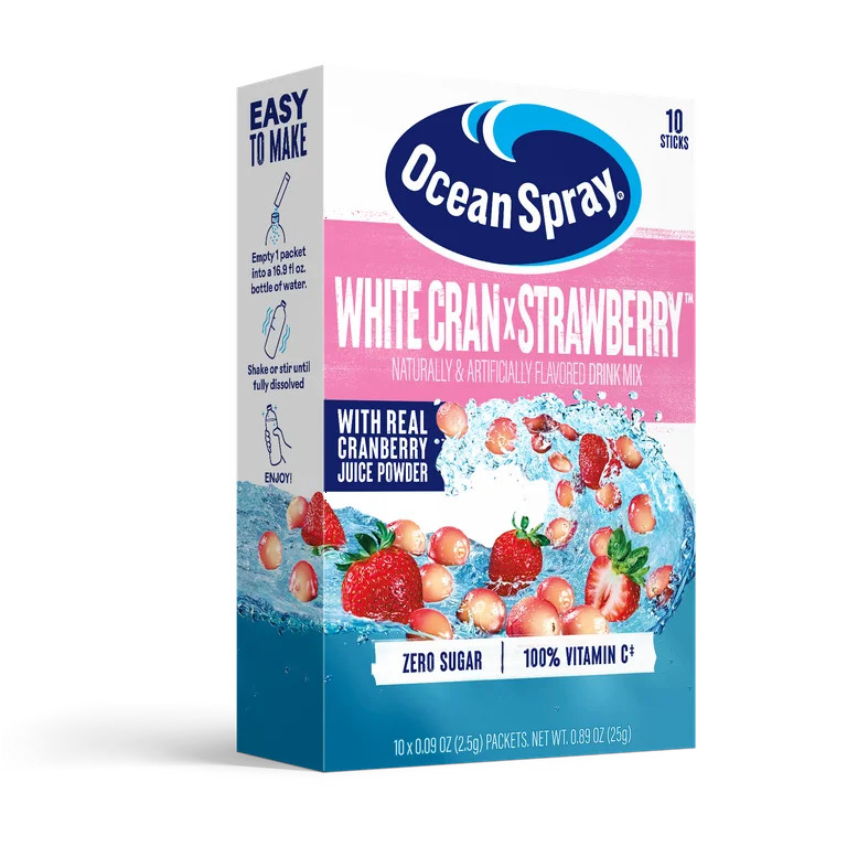 Ocean Spray On-The-Go Powdered Drink Mix, White Cran Strawberry, Zero Sugar, 10 Count | Walmart (US)