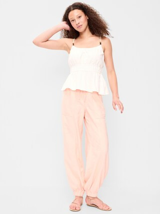 Mid-Rise Linen-Blend Cinched-Ankle Pants | Old Navy (US)