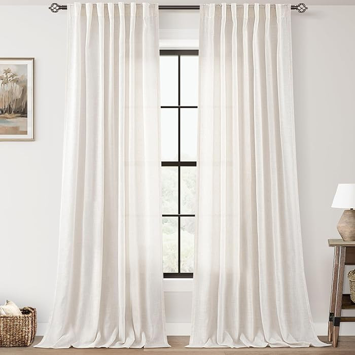 Natural Linen Curtain 92 inch Length 2 Panels Set Back Tab Light Filtering Living Room Curtain Dr... | Amazon (US)