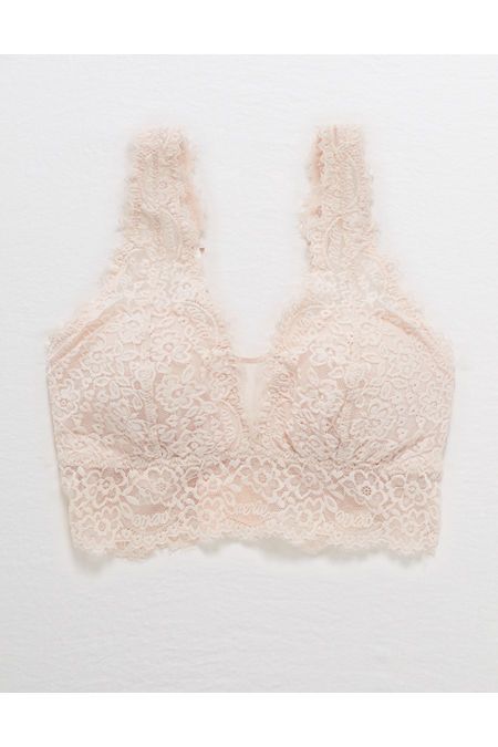 Aerie Eyelash Lace Plunge Bralette Women's Cheeky Peach L | American Eagle Outfitters (US & CA)