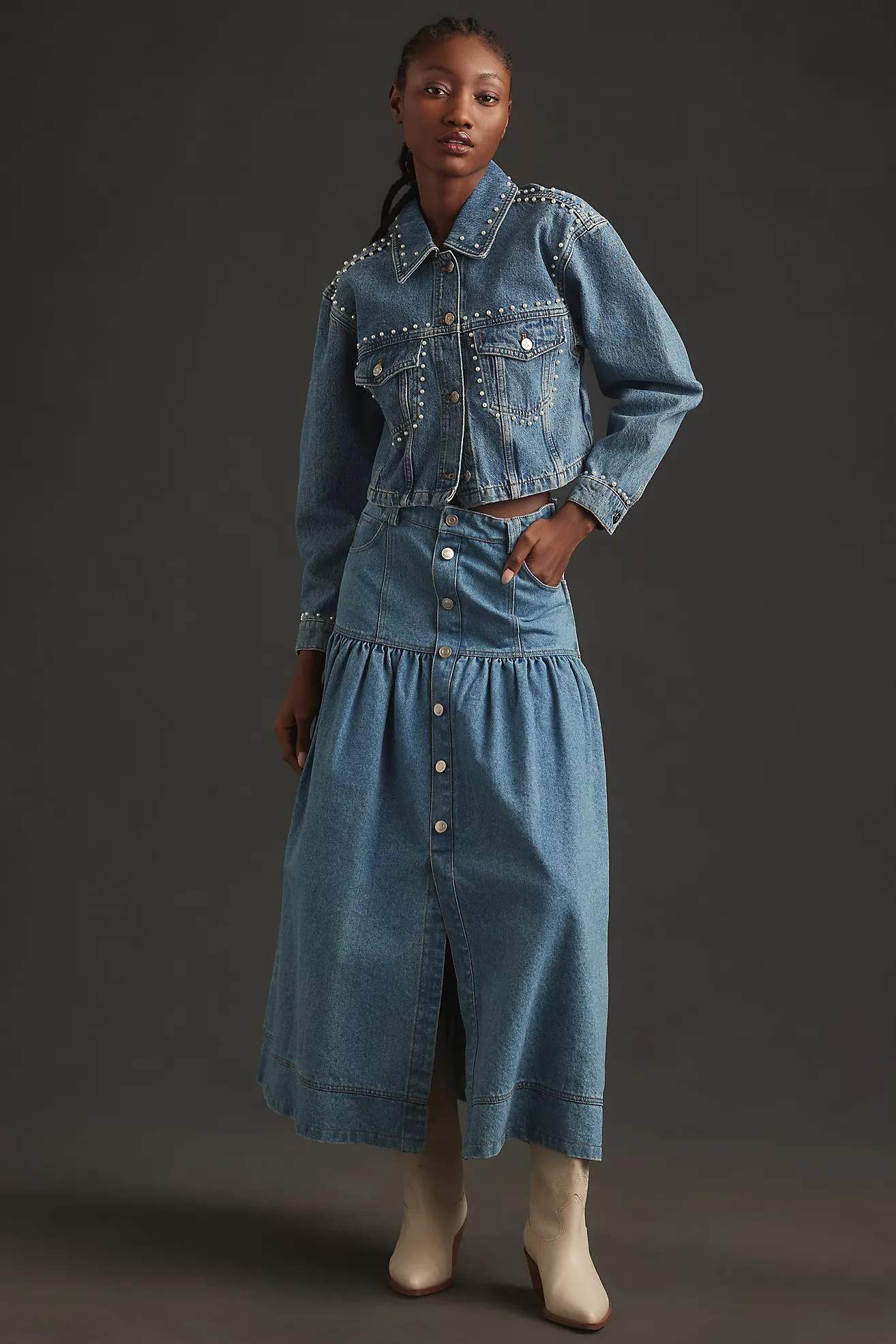 Pilcro Pearl Embroidered Denim Jacket | Anthropologie (US)