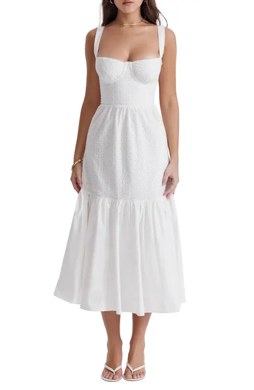 HOUSE OF CB Floral Stretch Cotton Blend Corset Sundress in Ivory at Nordstrom, Size X-Large D | Nordstrom