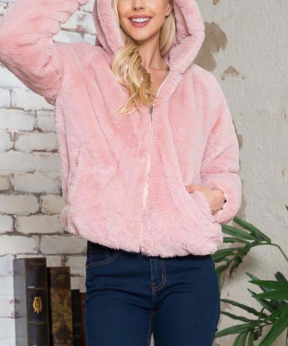 SBS Fashion Women's Puffer Coats Blush - Blush Fleece Zip Jacket - Women | Zulily