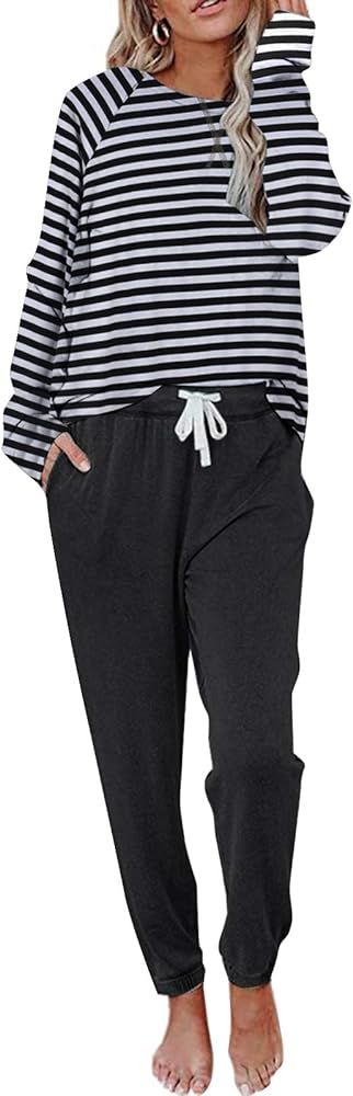 Womens Sweatsuits 2 Piece Outfit Sweatpants Loungewear Jogger Pajama Set Long Sleeve Pullover Dra... | Amazon (US)