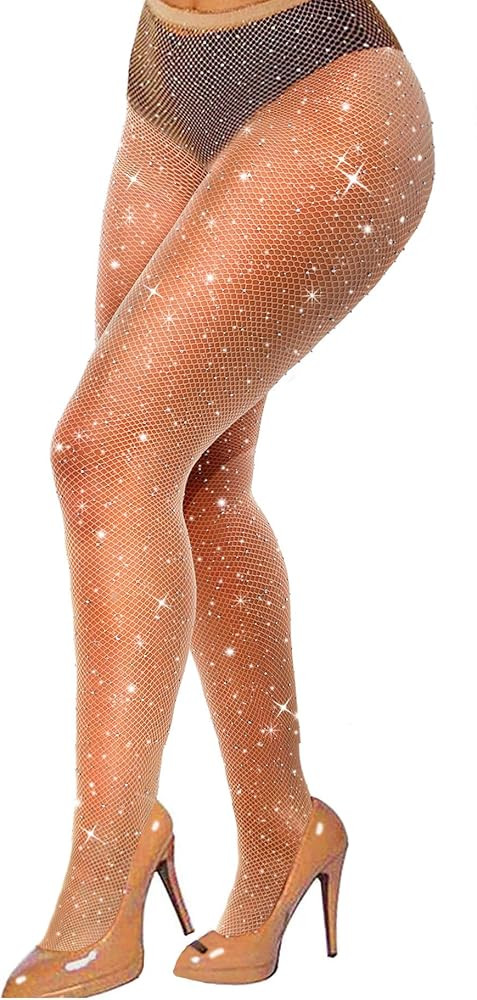 VEBZIN Sexy Sparkly Fishnets Stockings Jeweled High Waist Fishnet Tights for Women Rhinestone Par... | Amazon (US)