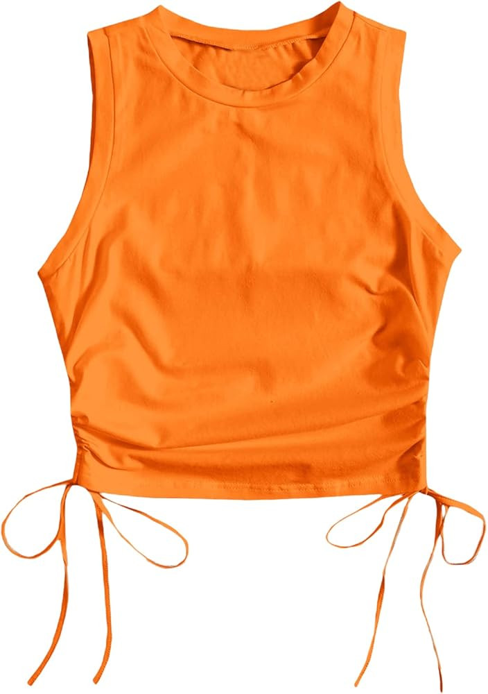 Floerns Women's Graphic Print Sleeveless Drawstring Ruched Crop Tank Top | Amazon (US)