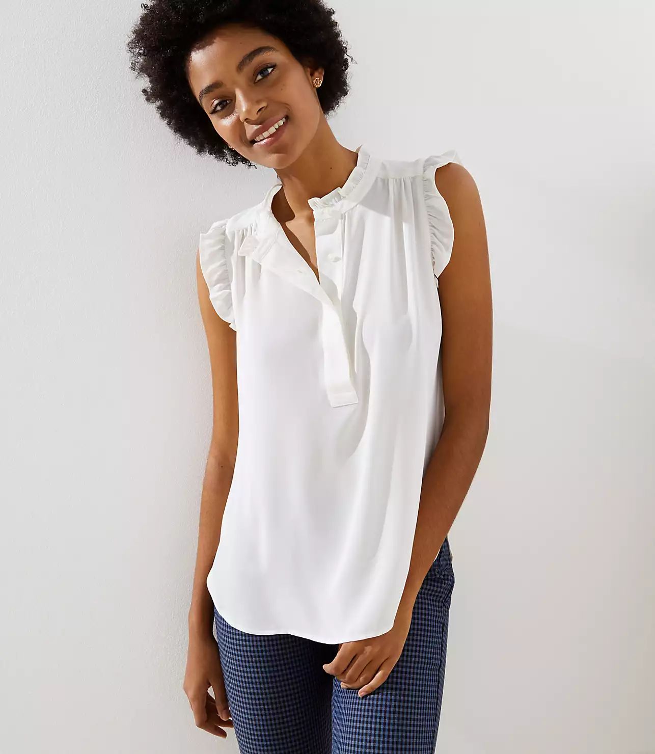 Ruffle Henley Shell | LOFT