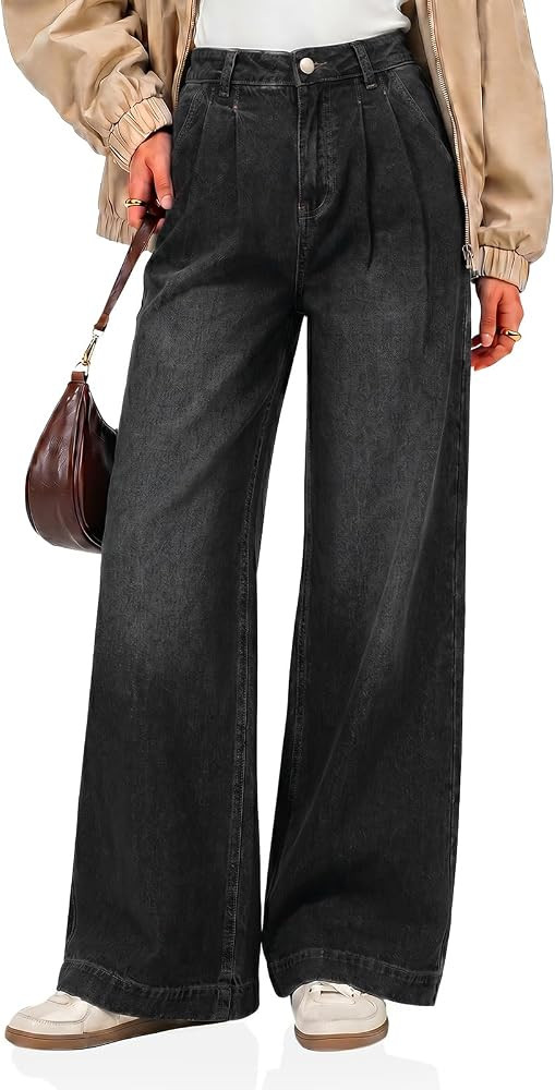 Cicy Bell Womens Wide Leg Jeans Baggy Pleated High Waisted Denim Pants | Amazon (US)