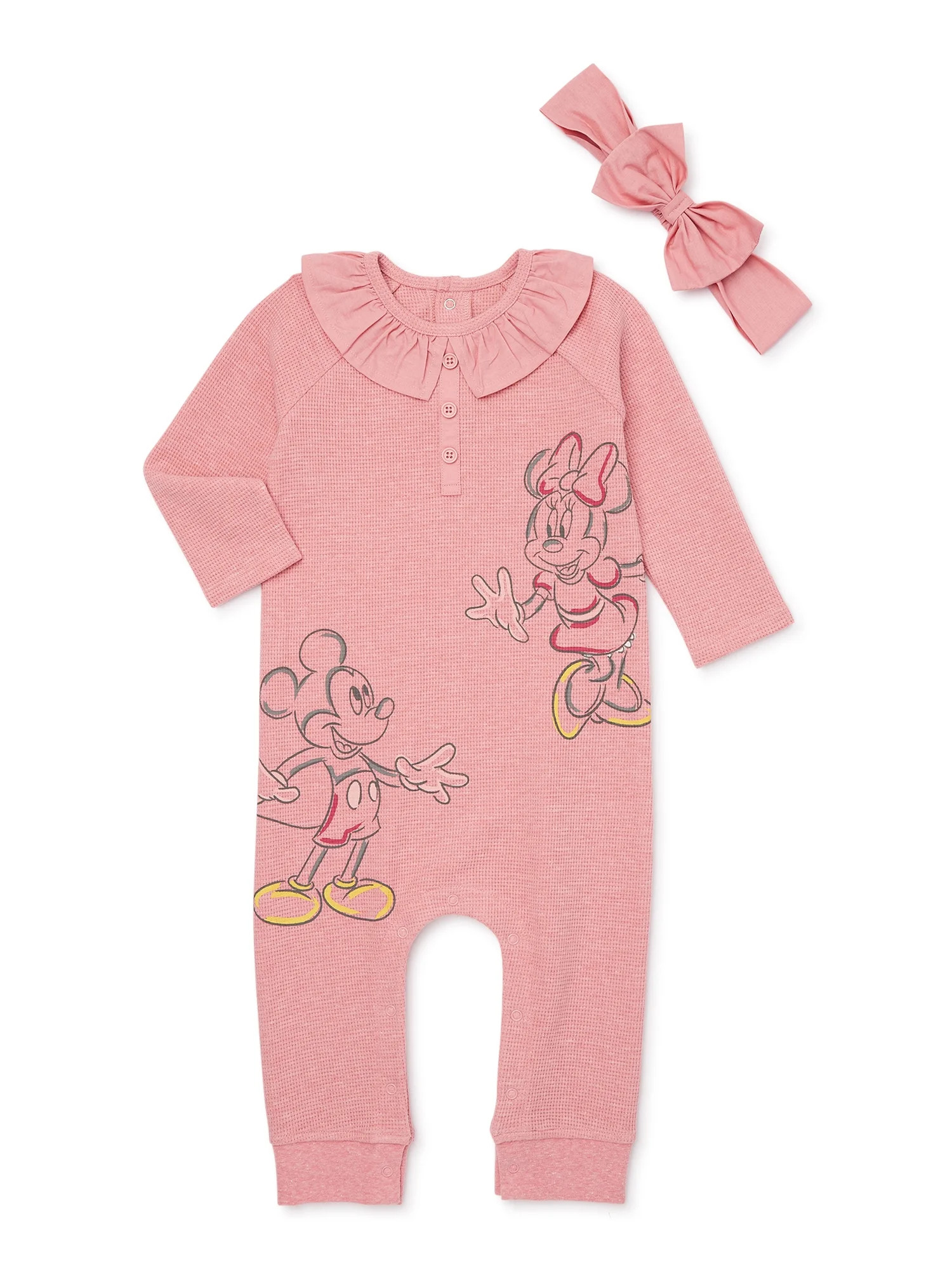 Disney Baby Girl Mickey and Minnie Romper with Headband Set, 2-Piece, Sizes 0/3 M-12M | Walmart (US)