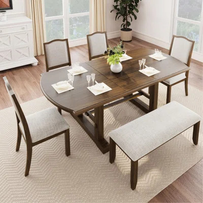 6-Piece Dining Table Set, 60Inch To 78Inch Extendable Wood Dining Table With Removable Leaf, Kitchen Table Set With 4 Upholstered Side Chair And Bench | Wayfair North America