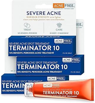 Acne Free Terminator 10 Acne Spot Treatment With Benzoyl Peroxide 10% Maximum Strength Acne Cream... | Amazon (US)