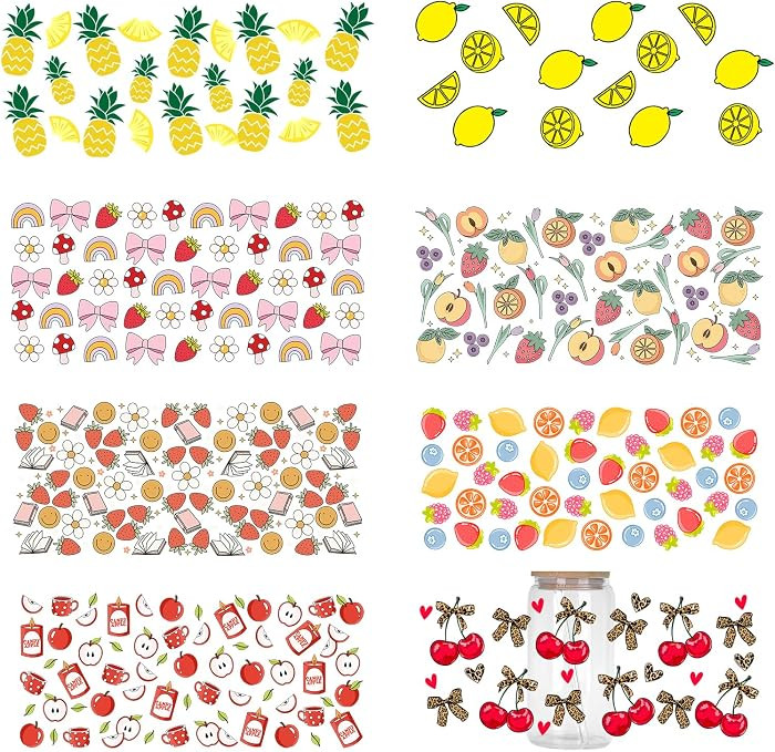 UV DTF Glass Transfer Stickers, 8 Summer Fruit Themed Glass Transfer Craft Stickers, UV DTF Trans... | Amazon (US)