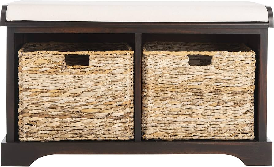 SAFAVIEH Home Collection – Freddy Brown Storage Bench with Wicker Baskets & Cushion, Entryway S... | Amazon (US)