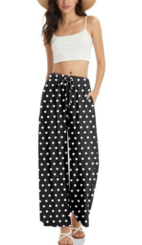TARSE Women's Linen Wide Leg Pants Polka dots Print Drawstring Waist | Amazon (US)