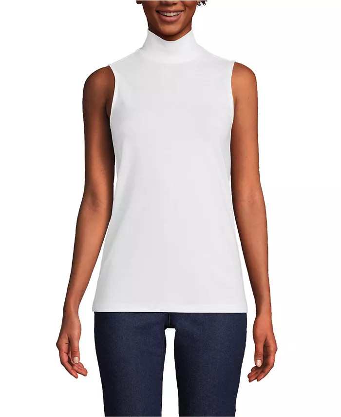 Lands' End Women's Lightweight Jersey Sleeveless Mock Top - Macy's | Macy's