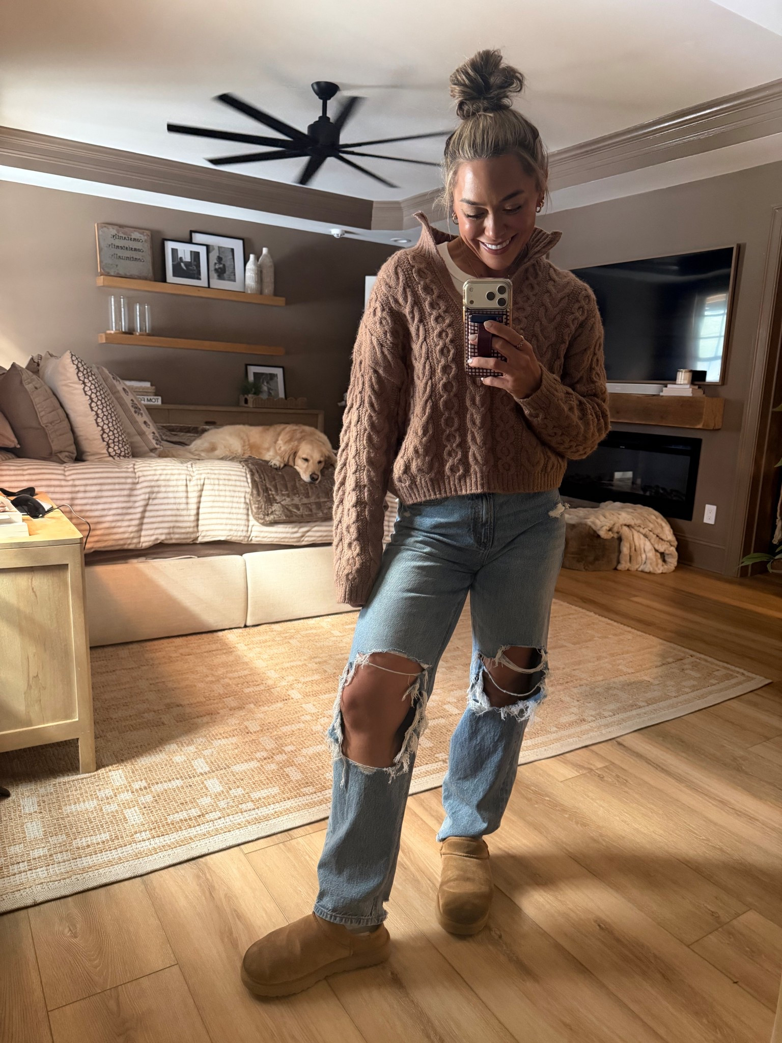 Winter fit ❄️🤎 M in this chunky sweater! Size 2 in these strigid AE jeans I adore!!! 

Ootd / target / denim / comfy / casual / neutrals / Holley Gabrielle 

#LTKPetite #LTKdayinmylife #LTKSeasonal