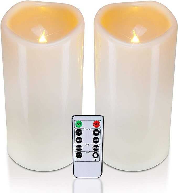 Homemory 4" x 8" Waterproof Outdoor Flameless Candles, Battery Operated Flickering LED Pillar Can... | Amazon (US)