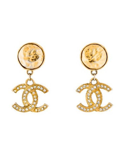 Chanel Crystal CC Drop Clip-On Earrings Gold | The RealReal