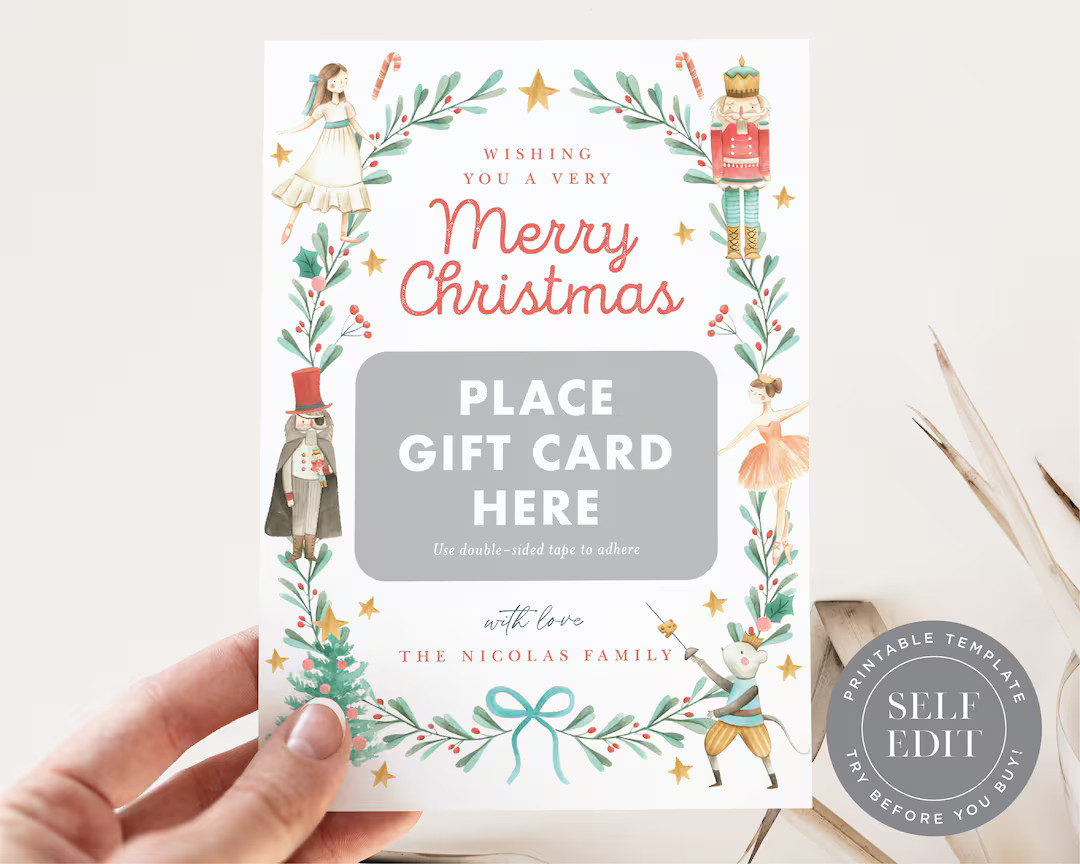 Nutcracker Christmas Gift Card Holder Printable, Holiday Gift Holder Template Friend, Teacher, Co... | Etsy (US)