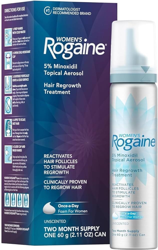 Rogaine 5% Minoxidil Foam, Topical Once-A-Day Hair Loss Treatment for Women to Regrow Fuller, Thi... | Amazon (US)